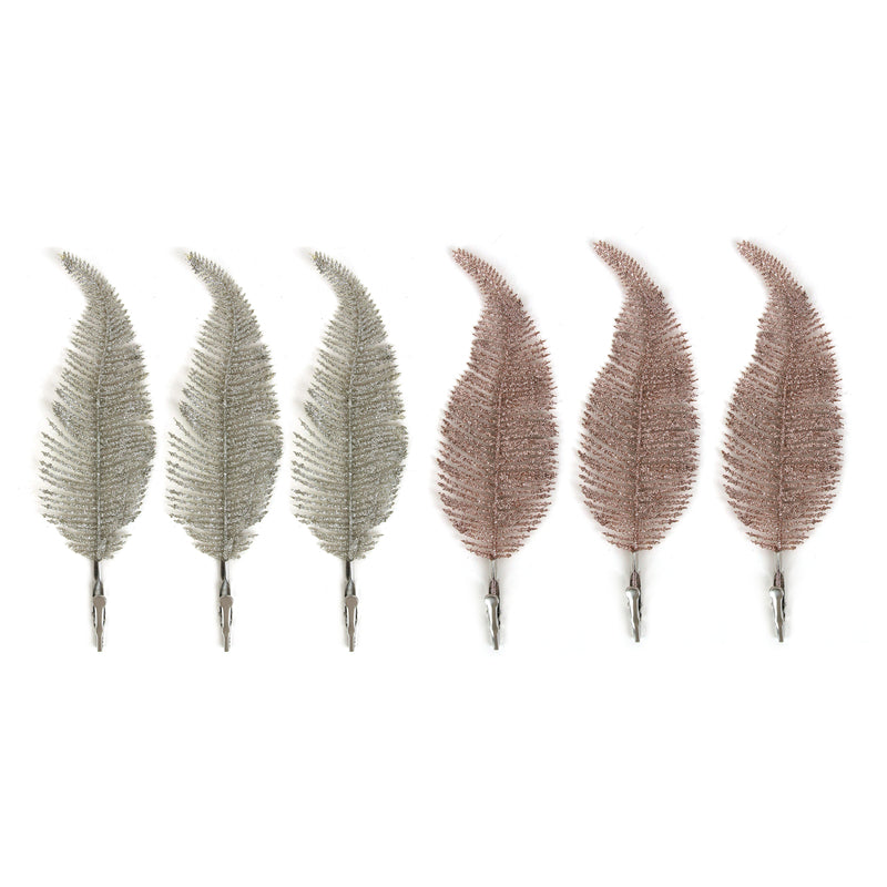2A 3Pk 22cm Glitter Leaf W/Clip Champagne & Rose Gold