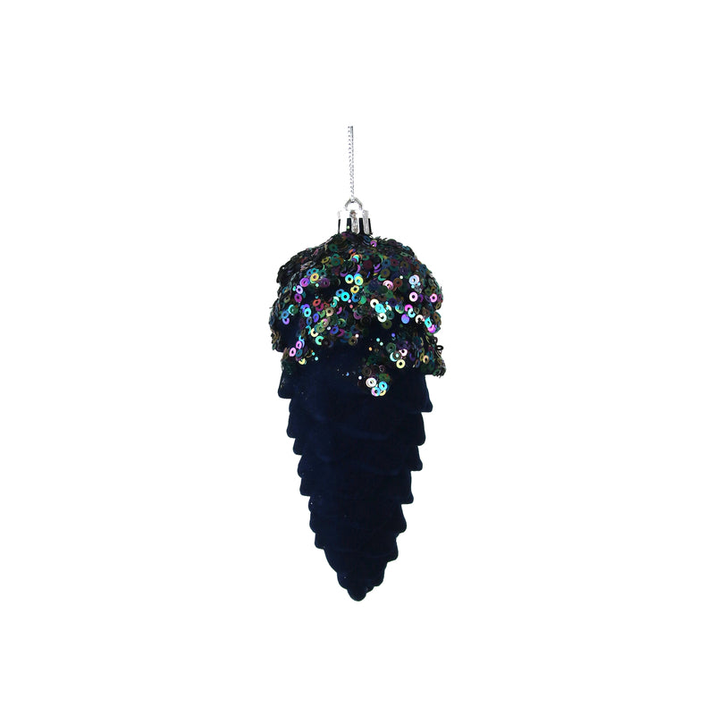 13.5cm Navy Flocked Pinecone Tree Deco