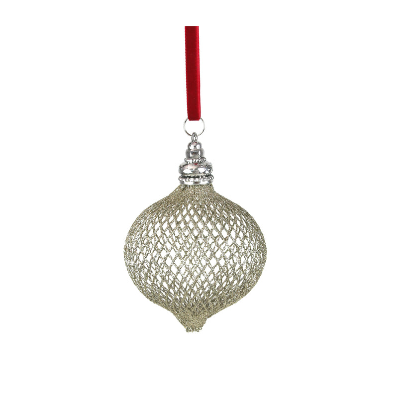 8cm Mesh Platinum Glitter Onion Tree Deco