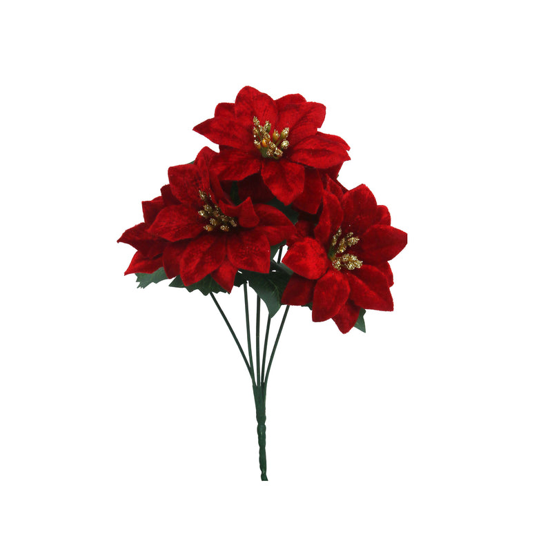 30cm 5Head Red Poinsettia Bunch