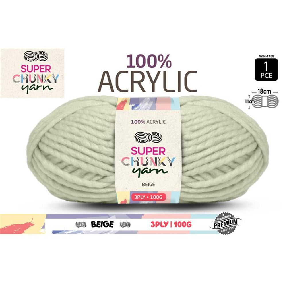 Super Chunky Yarn 3ply 50g Beige