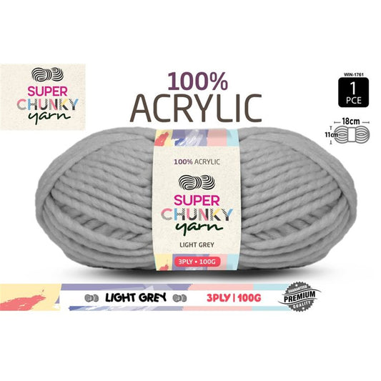 Super Chunky Yarn 3ply 50g Light Grey