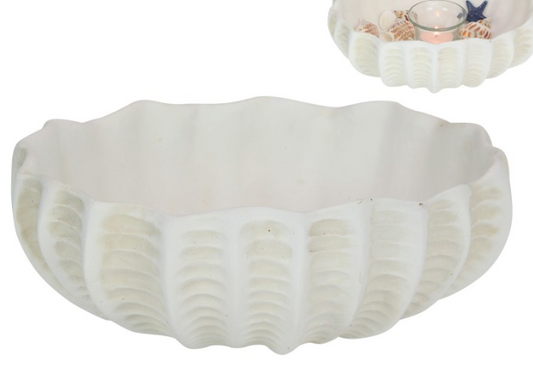 23cm White Wash Decor Clam Bowl