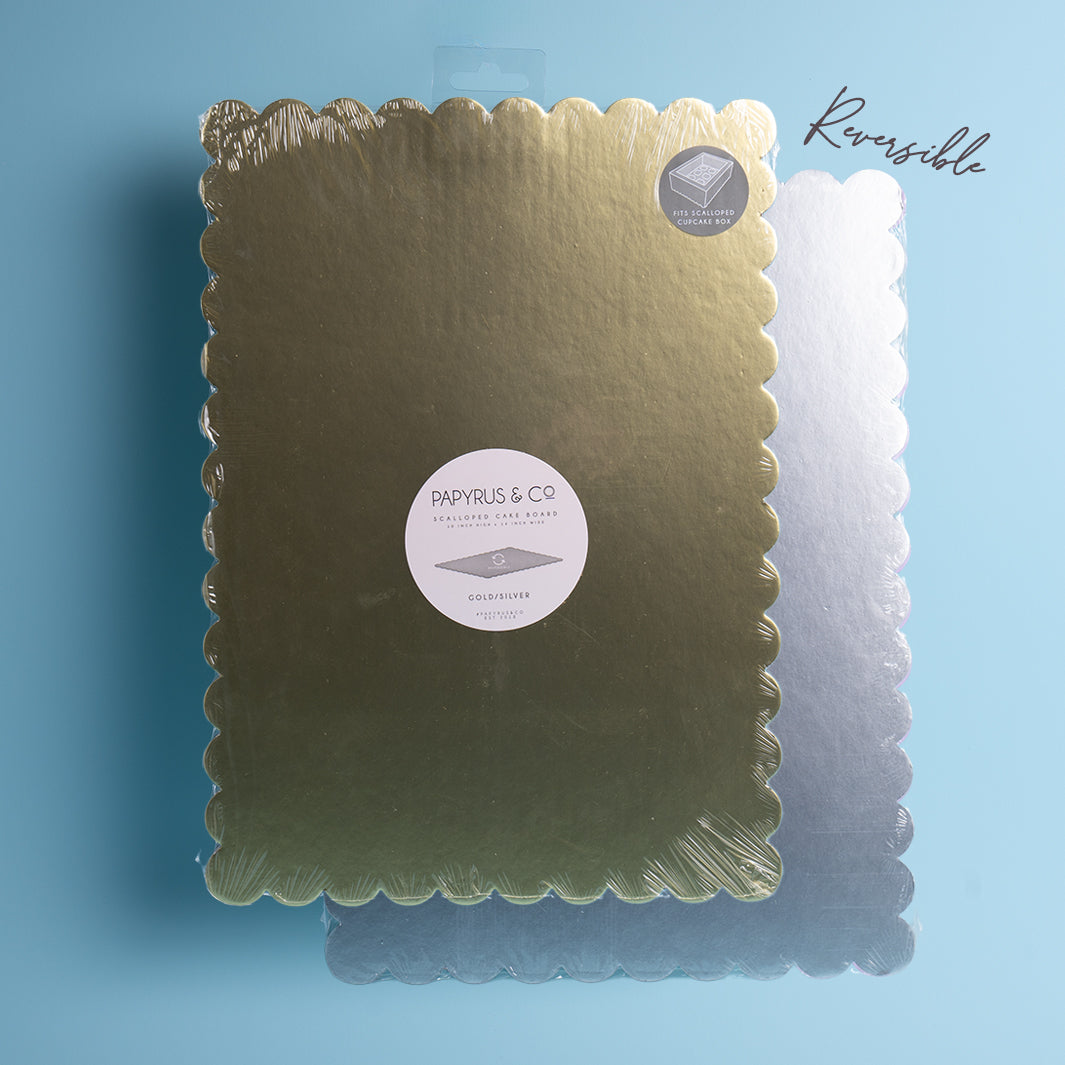 Rectangle Dual-Colour Scalloped Cake Board - Gold & Silver 14 By 10