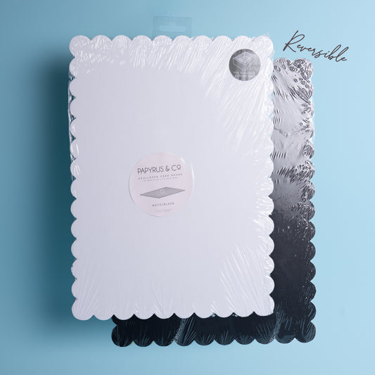Rectangle Dual-Colour Scalloped Cake Board - White & Black 14 By 10