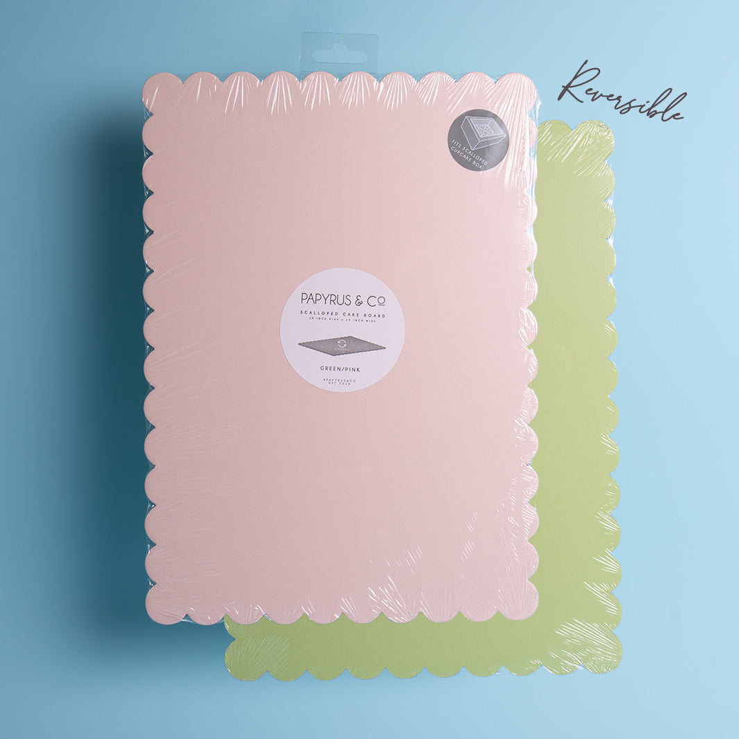 Rectangle Dual-Colour Scalloped Cake Board - Pink & Green 14 By 10
