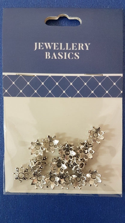 Bead Cap 8mm Star Flower Silver 20pcs